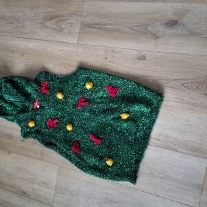 Festive Green Hooded Sweater with Red and Gold Accents